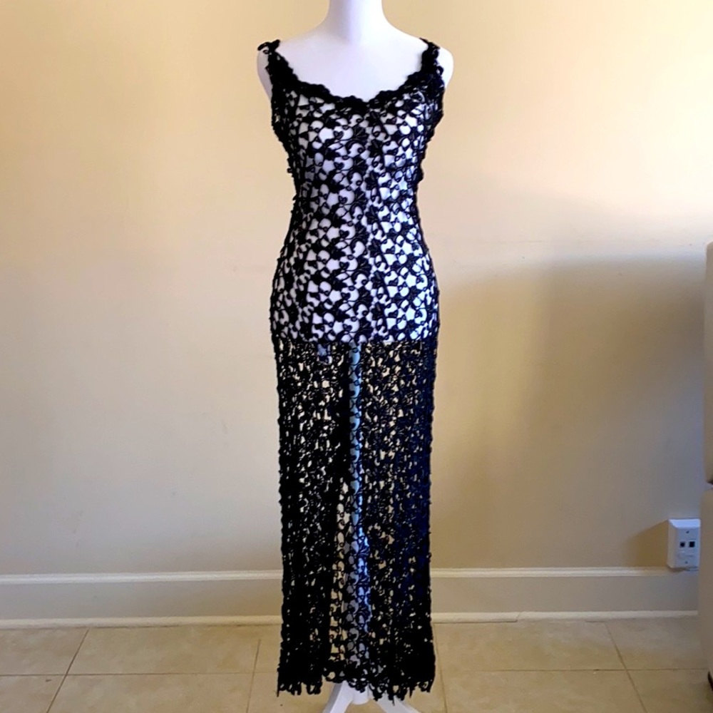 FRIVOLE Beautiful Lace Embroidered Gown Silk Slip